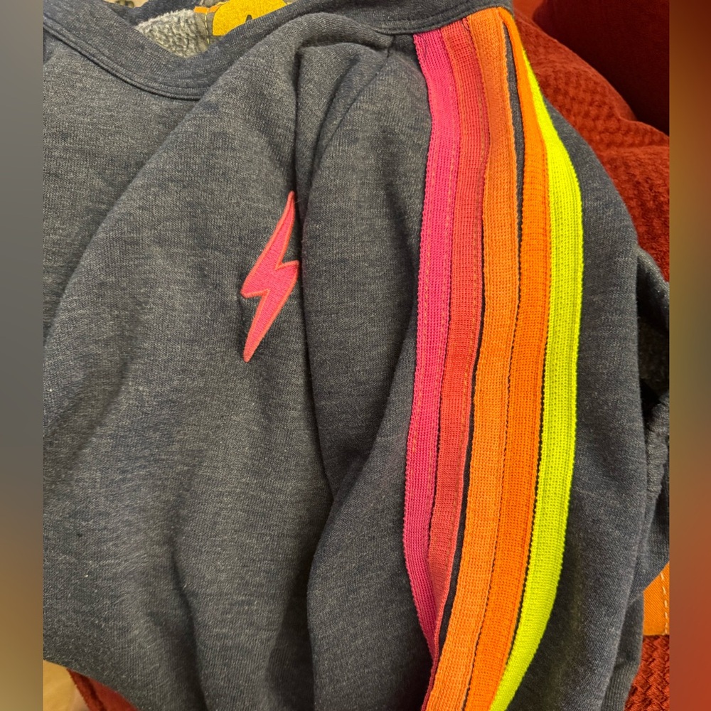Aviator Nation 5 Stripe Neon Bolt Cropped Sweatshirt and Sweatpants - Picture 6 of 6